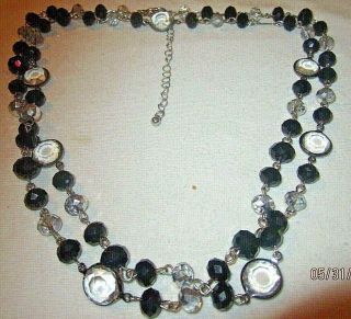 Vtg Art Deco Style Faceted Black Clear Glass Rhinestone Exotic Estate Necklace