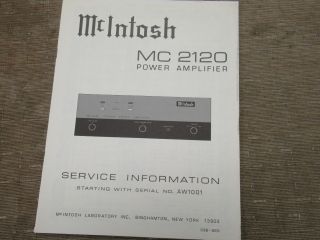 Mcintosh Mc 2120 Vintage Stereo Amplifier Service Information