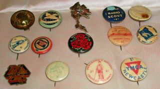 14 Stick Pin Badges Various 1940’s Vintage