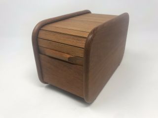 Vintage Teak Tech Wood Storage Roll Top Box,  Recipes,  Index Cards,  Etc.