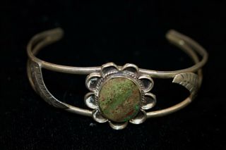 Vintage Navajo Sterling Silver Ornate Blue Green Turquoise Flower Cuff Bracelet
