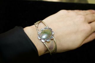 Vintage Navajo Sterling Silver Ornate Blue Green Turquoise Flower Cuff Bracelet 2