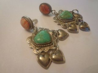 Vtg Native Southwest Turquoise Coral Sterling Silver 925 Pierced Earrings