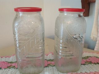 Vintage Anchor Hocking 2 Refrigerator Jars Milk,  Juice