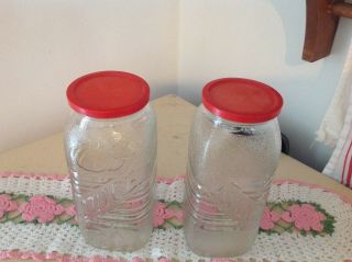 Vintage Anchor Hocking 2 Refrigerator Jars Milk,  Juice 2