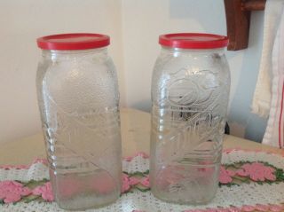 Vintage Anchor Hocking 2 Refrigerator Jars Milk,  Juice 3