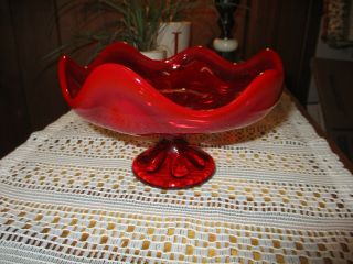 Vintage Viking Glass Epic Six Petal Compote Bowl 1434 Ruby Red