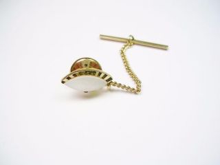 Swank Tie Tack With Chain Mother Of Pearl Tie Tac Formal Wear Vintage Tie Pin