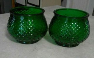 2 Vintage E.  O.  Brody Emerald Dark Green Glass Fish Scale Planters Bowls