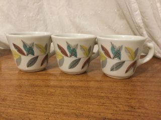 3 Vintage Caribe Small Diner/restaurant Coffee Cups Mugs With Colored Leaves