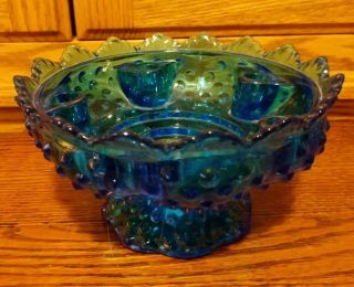 Vintage Blue Glass Candle Holder Covered Candy Dish Ruffled Edge Fenton