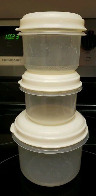 Set 3 Vintage Rubbermaid Almond Storage Containers 1 & 3 Cup 6 7 Round Servin