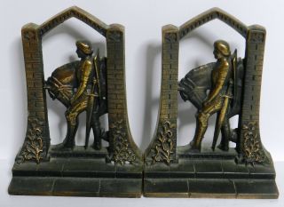 Vintage Sir Galahad Cast Iron Bookends With Bronze Finish Vt3074