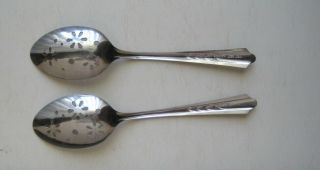 2 Vintage Ekco Slotted Serving Spoons Stainless Steel Daisy Flower 8” U.  S.  A. 4
