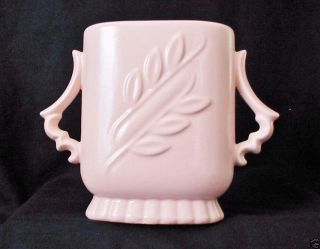 Vintage Red Wing Art Pottery Handled Vase 1174 Usa Leaf Pastel Pink Crazing