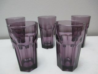 Vintage Libbey Glass Juice Tumblers Set Of 5 Purple Amethyst 4 1/2 " Tall