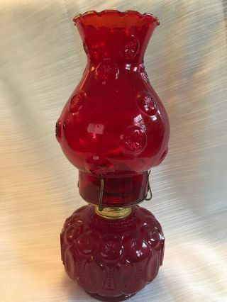 Vintage L E Smith Glass,  12  Ruby Red - Moon & Star Oil Lamp