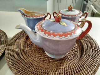 Vintage Noritake Lusterware Ceramic Teapot & Sugar & Creamer Set.