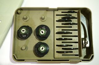 Vintage Necchi Supernova accessories box with set of stitch cams & presser feet 4