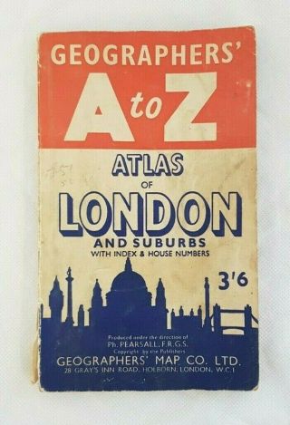 Vintage Geographers A To Z Atlas Of London And Suburbs Priced At 3/6 Vintage Map