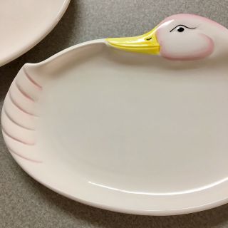 4 Vtg Japan Duck Goose Swan Plates.  Pink Tints.  12 " Long