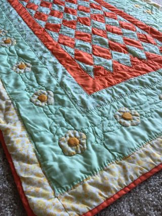 Vintage Handmade Quilt Throw Baby Blanket 48”x 50” EUC 3