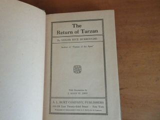 Old THE RETURN OF TARZAN Book 1915 EDGAR RICE BURROUGHS JUNGLE LION APE ANIMALS 3