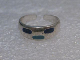 Vintage Sterling Silver Toe Ring,  Enameled In Blue,  Size 2,  1.  71 Gr.  5.  5mm