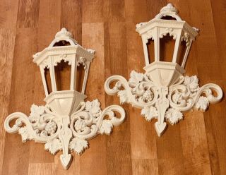 Vintage Large French Country Chic Lantern Lamp Post Wall Plaques Pockets