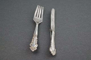 Vtg Sterling Silver Knife Fork Brooch Pin Set 2 1/2” Chef Cooking Kitchen