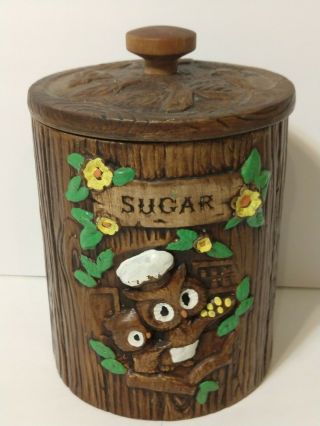 Vintage Treasure Craft Owl Sugar Canister 1960s 1970s Made In The Usa