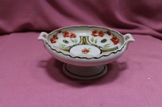 Vintage Porcelain Candy Dish Serving Bowl On Pedestal Poppy Flowers