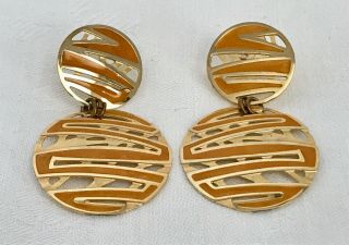 Vintage Edgar Berebi Earrings Abstract Design Pumpkin Orange & Gold Tone