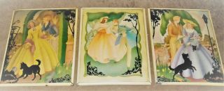 Vintage Silhouette Picture Sweethearts Victorian Reversed Painting Set Of 3