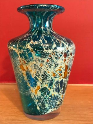 Vgc Vintage Signed Mdina Glass Vase - Blues/green - With Sticker