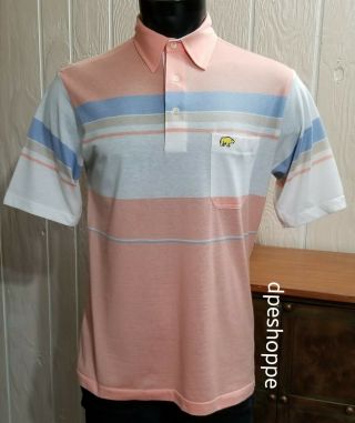 Jack Nicklaus Vintage Golf Polo S/s Shirt Peach Striped Golden Bear Sz M