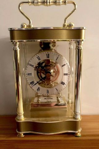 Vintage Mantel Desk Clock Bulova Clock Model B - 1341 Gold Tone 5” Tall