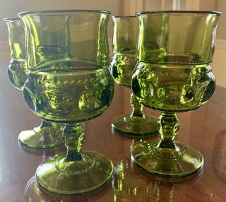 Vintage Indiana Glass Kings Crown Pattern Emerald Green 5 5/8 " Goblet