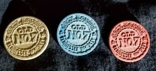 3 Jack Danials Whiskey Old No 7 Clay Poker Casino Chips Vintage Antique