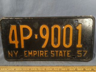 York 1957 License Plate 4p - 9001,  Great Find For Your Vintage Chevy Ford