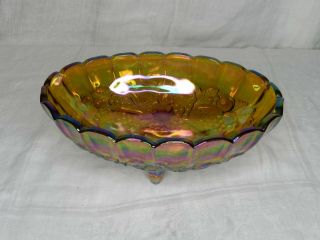 Vintage Indiana Large Amber Carnival Glass Footed Fruit Bowl