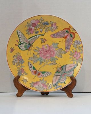 Large Vintage Decorative Plate With Butterflies And Floral Pattern