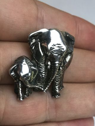 Sterling Silver 925 Vintage Top Quality Elephant & Baby Brooch Pin 10.  5 Grams