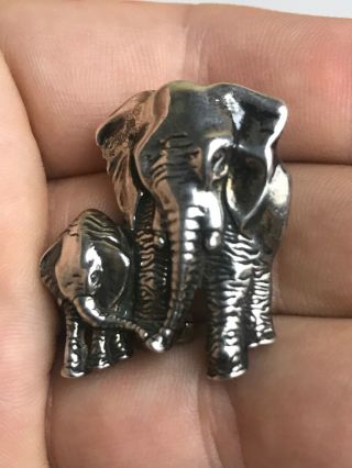 Sterling Silver 925 Vintage Top Quality Elephant & Baby Brooch Pin 10.  5 Grams 3