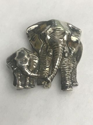 Sterling Silver 925 Vintage Top Quality Elephant & Baby Brooch Pin 10.  5 Grams 5