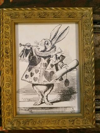 Vintage Alice In Wonderland White Rabbit Framed Picture 8 1/2 " X 6 1/2 "