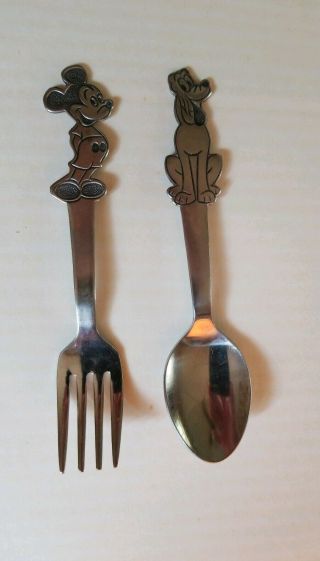 Vintage Walt Disney Mickey Mouse And Pluto Fork & Spoon By Bonny