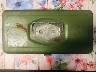 Vintage Old Pal Metal Tackle Box Green Usa Made Lititz Pa Fishing Estate