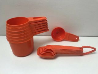 Vintage Orange Tupperware Complete Set Measuring Cups And Spoons,  Mini Funnel