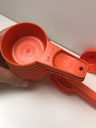 Vintage Orange Tupperware Complete Set Measuring Cups and Spoons,  Mini Funnel 4